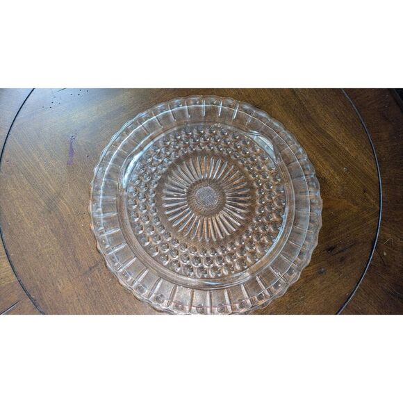 VINTAGE FEDERAL GLASS SUNFLOWER‎ BUBBLE PATTERN FOOTED 11.5" CAKE PLATE ELEGANT - Picture 1 of 5